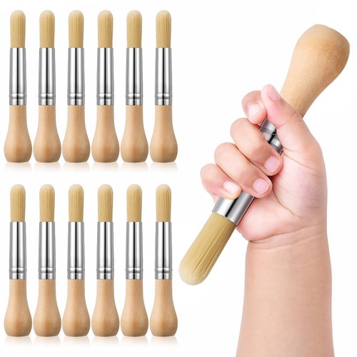 Sinload 12 Pcs Watercolor Paint Brushes for Kid Baby Toddler Jumbo Brushes with Wood Handles Easy to Grip Round Chubby Paintbrushes Non Toxic Vegan Bristles for Painting Art Supplies Craft Projects