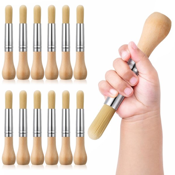 Sinload 12 Pcs Watercolor Paint Brushes for Kid Baby Toddler Jumbo Brushes with Wood Handles Easy to Grip Round Chubby Paintbrushes Non Toxic Vegan Bristles for Painting Art Supplies Craft Projects