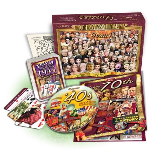 80th Birthday Gift Set: 1944 Flickback Trivia Playing Cards Plus a Decade DVD & Puzzle