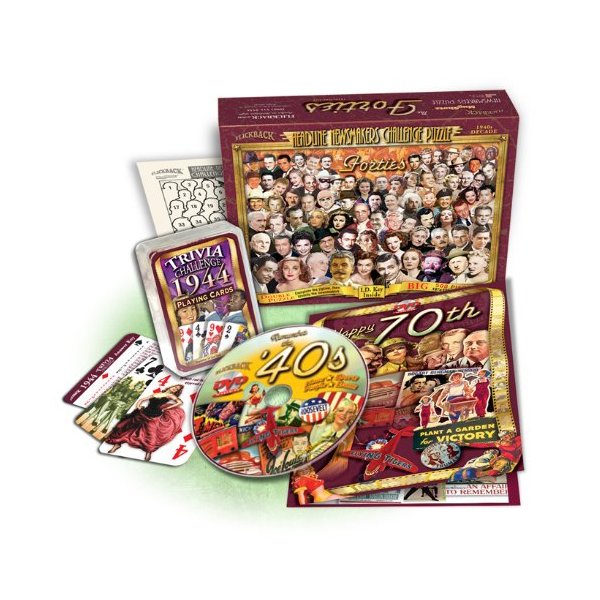 80th Birthday Gift Set: 1944 Flickback Trivia Playing Cards Plus a Decade DVD & Puzzle