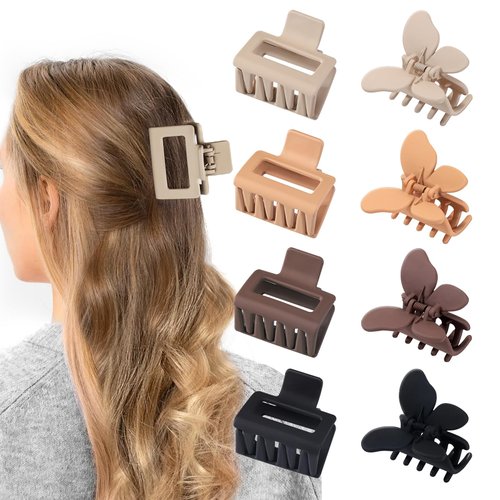 BEAUTSHE Butterfly Hair Clips Square Claw Clips 8 Pack Hair Clips for Thin Hair Neutral Small Hair Clips for Women