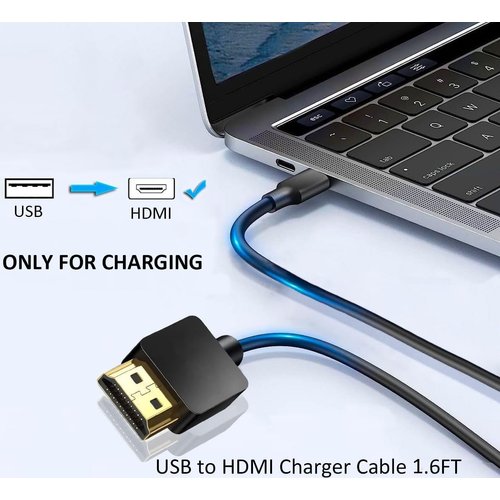USB to HDMI Charging Cord Cable 1.6FT, USB 2.0 Male to HDMI Male Fast Charger Cable, Compatible with USB to HDMI Device Such AS HDTV, Computer, Blu-Ray Player, PS 2 3 4 5, Display or Projector, 0.5m