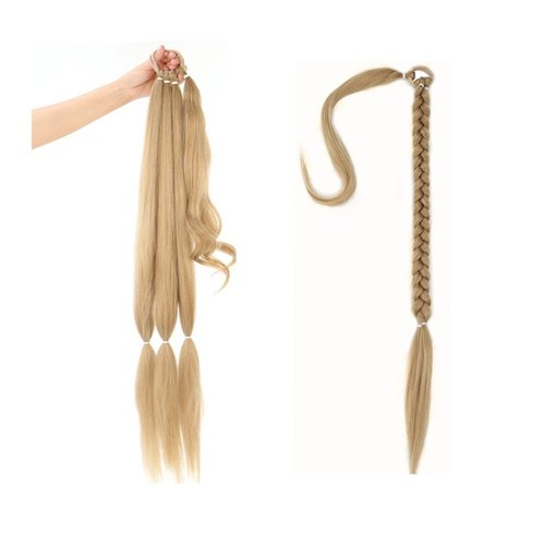 32 Inch Long Braided Ponytail Hair Extensions Wrap Around Ponytail DIY Straight Pony Tails Extensions for Black Women Elastic Ponytail Extensions Girls Magic Paste Ponytail (27/613#)