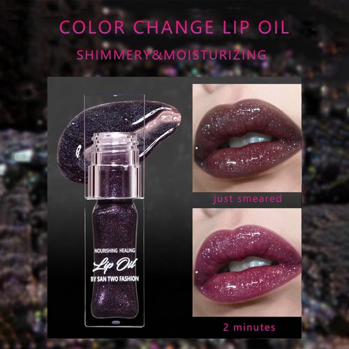 2024 New Magic Black Color Changing Lip Oil，Warm Change Glitter Lip Gloss, Color Changing Lip Oil V2, Color Changing Lip Gloss, Moisturizing Plumping Clear Lips Oil Tinted Lip Plumper Lips Care