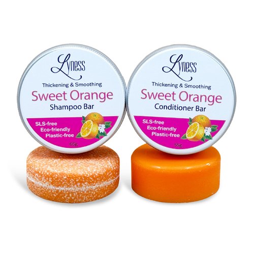 Lyness Sweet Orange Shampoo & Conditioner Bar Set | Organic & Natural | Eco-friendly, Plastic-free
