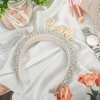 Jexine Bridal Pearl Headband White Pearl Tiara Crown Headpiece Bride Crown Bachelorette Party Decorations for Women Wedding(Trendy)