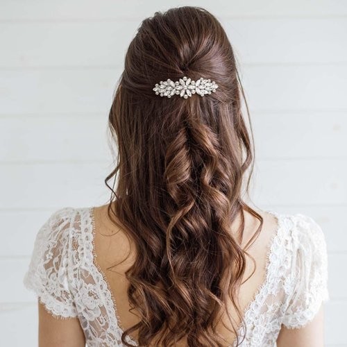EVER FAITH Bridal Crystal Hair Barrette Clip for Women, Weadding Gorgeous Simulated Pearl Marquise Hair Accessories for Bride Bridesmaid Clear Silver-Tone