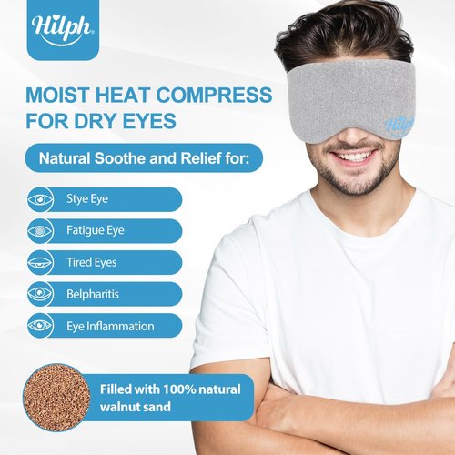 Hilph Microwave Warm Eye Mask for Dry Eyes, Heated Eye Mask Moist Heat Warm Eye Compress for Blepharitis, Styes, Tired Itchy Eyes, Eye Strain, Fatigue Eye Treatment (Grey)