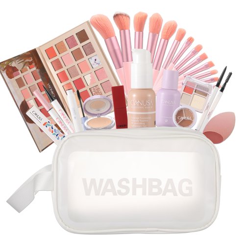 26Pc Full Face Makeup Set Gift Surprise for Women Cosmetic Essential Starter Bundle Include 24 Colors Eyeshadow Palette, Lipstick,13-NI-1 glamour-brush set. Pack Flawless (Apricot A2, ONE SIZE)