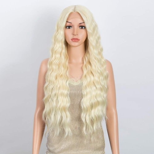 DÉBUT Lace Front Wigs 30 inches Water Wave Super Long Synthetic Wigs with Baby Hair Heat Resistant 240g 6 inches Lace Parting 150% Density (Blonde)