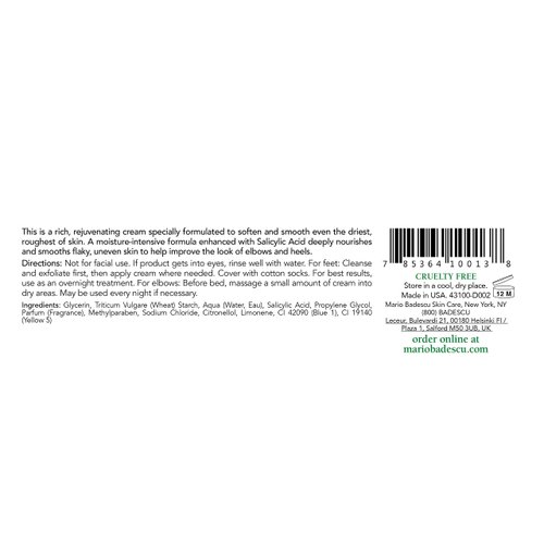 Mario Badescu Elbow & Heel Smoothing Cream, Rich, Thick Formula with Exfoliating Salicylic Acid, Overnight Foot Care for Cracked, Dry, Rough Skin, 2 Oz
