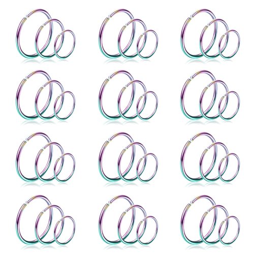 Drperfect 36Pcs 20G Nose Ring Hoop for Women Men 316L Stainless Steel Helix Tragus Lip Septum Ring Cartilage Earring Hoop Piercing Jewelry