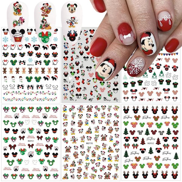 Christmas Cute Nail Art Stickers Cartoon Nail Decals 3D Self Adhesive Nail Stickers Kawaii Cartoon Design Christmas Nail Decals Cute Nail Charms for Women Manicure Acrylic DIY Nail Decoration 6 Sheets