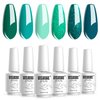 Vishine Gel Polish Set Green Teal Blue Glitter Colors 6pcs Soak Off UV LED Gel Nail Manicure Kit 8ML