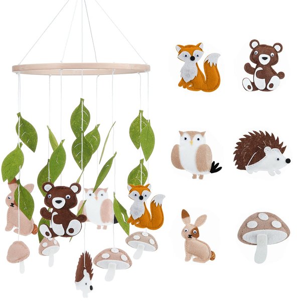 Woodland Ocean Mobile for Crib Jungle Baby Nursery Mobiles Forest Safari Mobile for Crib Baby Mobiles Animals Woodland Nursery Decor for Baby Boys Toys Girls Room Decor (Land Animal)