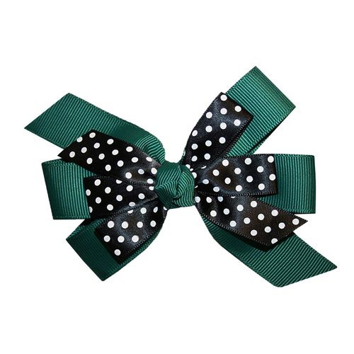 WD2U Girls 4.5" Black Dotted Grosgrain Boutique Hair Bow Alligator Clip (Hunter Green)