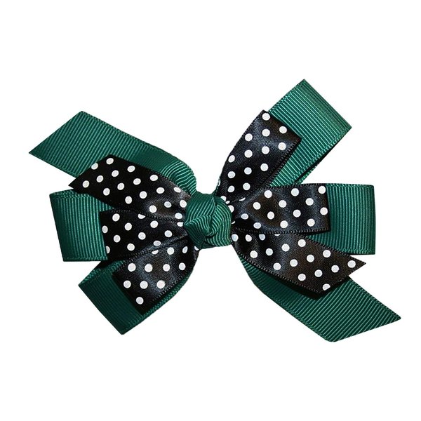 WD2U Girls 4.5" Black Dotted Grosgrain Boutique Hair Bow Alligator Clip (Hunter Green)