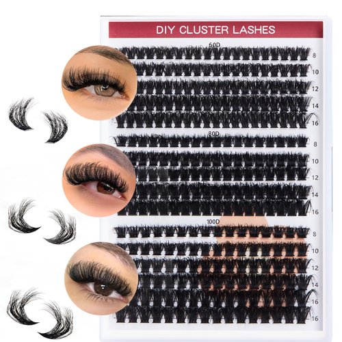 DIY Lash Clusters 286 Pcs Eyelash Extensions 60D 80D 100D Eyelash Clusters Natural Look Wispy Lashes D Curl -16mm Cluster Lashes Individual Lashes Thin Band & Soft