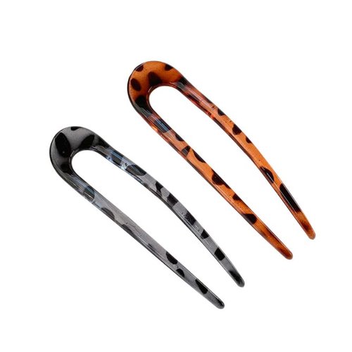 HLLMX 2 PCS French U-shaped Hairpin Womens Hair Forks Tortoise U Shaped Hair Pins 2 Prong Updo Chignon Pin Chignon Pin Tortoise Shell U Sticks Pins for Women Girls