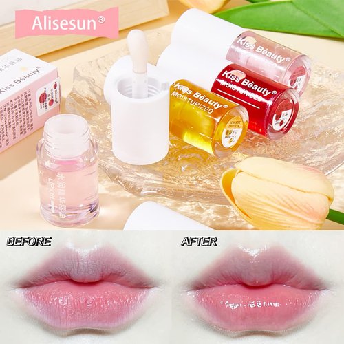 Alisesun 3 Pcs Fruity Plumping Lip Oil Moisturizing Hydrating Lip Care Hydrating Lip Gloss Tinted Lip Balm, Long Lasting & Nourishing Lip Glow Oil, Non-sticky Fresh Texture