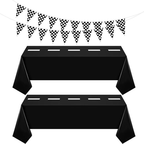Irenare 4 Pcs Party Decorations 2 Disposable Plastic Birthday Tablecloths 2 Banner Table Runner Table Covers for Kids Boy Birthday Party (Racing Car)