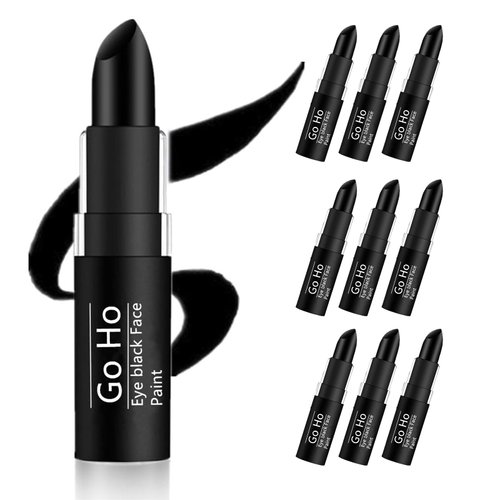 Go Ho 10 PCS Eye Black Face Paint Stick for Sports,Waterproof Eye Black Baseball Gifts,Softball/Football Accessories,Easy to Color and Remove,Black Lip Smacking or Body Paint for Halloween Makeup