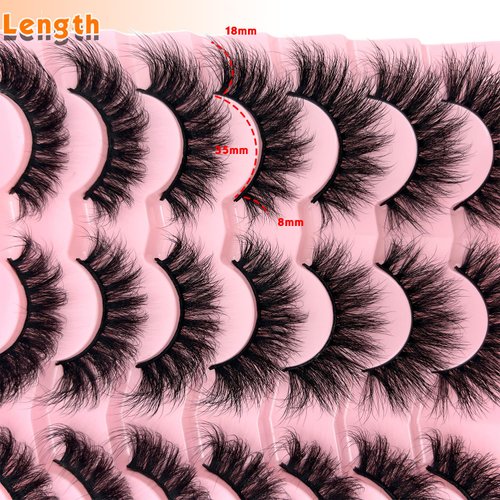 loladook Cat Eye Lashes Mink Fluffy Strip Lashes Pack C Curl Natural Flase Lashes Wispy 3D Long Fake Eyelashes Strips Faux Mink Lashes Bulk