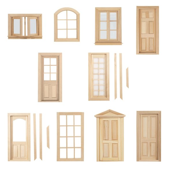 Dollhouse Doors, Wooden Miniature Dollhouse Furniture Door Frame for Dolls Houses Decoration-1: 12 Scale