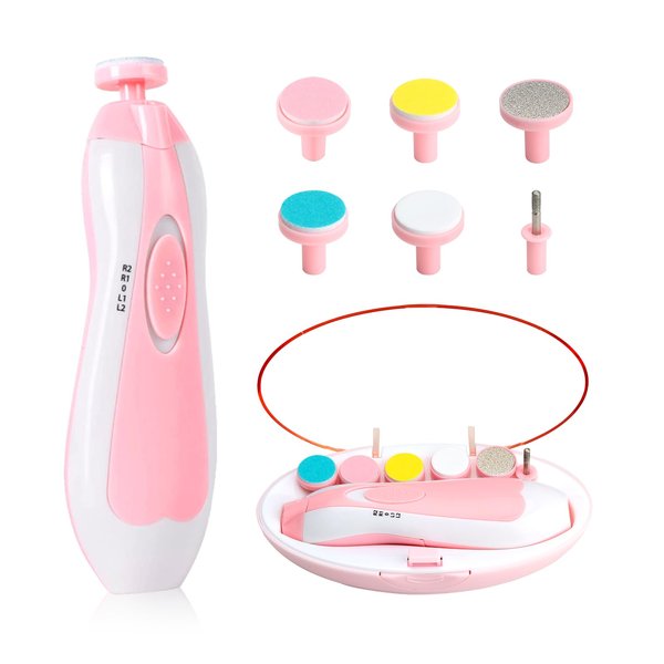 Baby Nail Trimmer Electric,Baby Nail Clippers, 6 in 1 Baby Nail File,Nail File Baby Grooming Kit Manicure Set for Toddler or Adults (Pink)