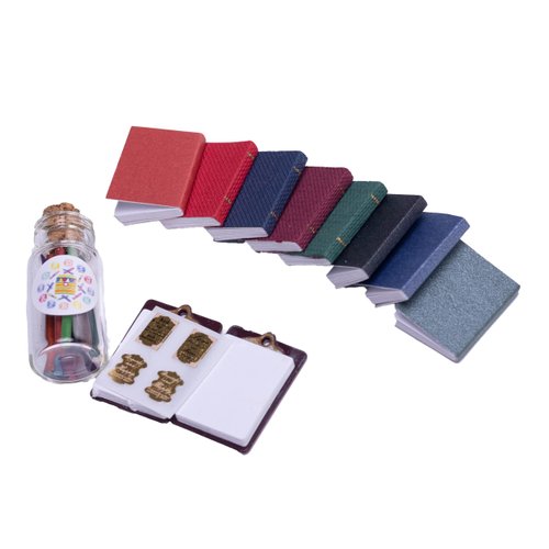 SUCCUNA Dollhouse Accessories School Supplies 8pcs Mini Books 2pcs Mini Clipboard with Crayons Miniature School Set Office Stuff Toys for DIY Dollhouse Decoration