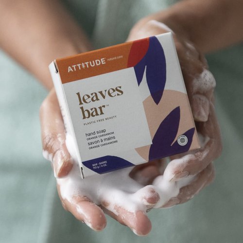 ATTITUDE Hand Wash Soap Bar,EWG Verified, Plastic-free, Plant and Mineral-Based Ingredients, Vegan and Cruelty-free Personal Care Products, Orange Cardamome, 4 Ounces