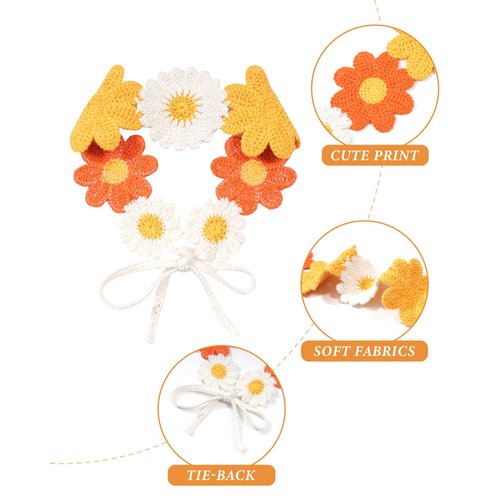 AWAYTR Crochet Headbands for Women Hippie Headband Bandana Tie-Back Knit Headband for Girls Wide Head Bands Floral Crochet Headwrap (Orange + Yellow/Green + Blue)