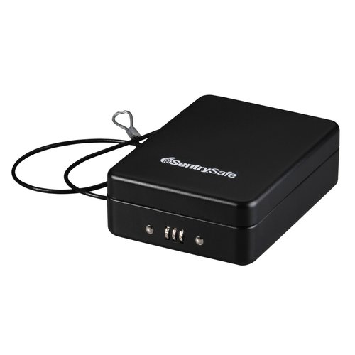 SentrySafe Small Safe, Black Lock Box with Combination Lock for Office or Dorm Secures Money, Passport, Jewelry, 0.05 Cubic Feet, Exterior: 2.6 in. H x 5.9 in. W x 8.0 in. D, ‎P005C