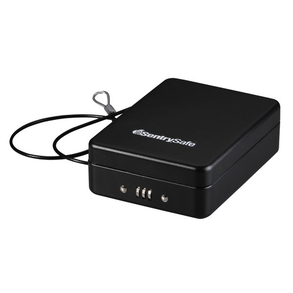 SentrySafe Small Safe, Black Lock Box with Combination Lock for Office or Dorm Secures Money, Passport, Jewelry, 0.05 Cubic Feet, Exterior: 2.6 in. H x 5.9 in. W x 8.0 in. D, ‎P005C