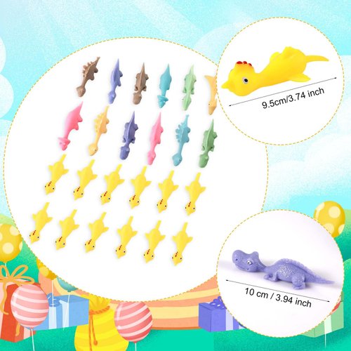 XIHIRCD 24pcs Finger Shooting Toys, Soft Rubber Finger Chicken Funny Mini Flying Dinosaur Toys Cute Animal Finger Toys for Boys Girls Gift Party Favors (Yellow Chick + Colorful Dinosaur)