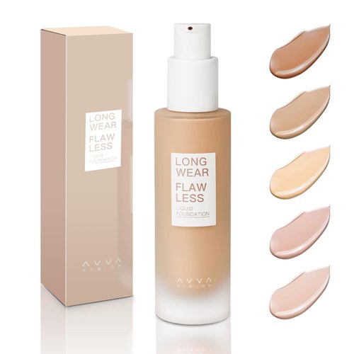 AVVA VISION Liquid Foundation Makeup Natural True Skin Tone Full Coverage Concealer Flawless Complexion Blendable Longwear, 104, 1 fl. oz.