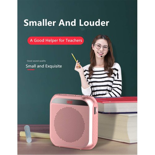 Portable Voice Amplifier with Wired Microphone Headset Rechargeable PA System Speaker Personal Microphone Speech Amplifier Power Amplifiers Loudspeaker for Teachers/Metting/Tour Guide (Rose Gold)