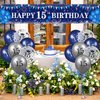 Blue 15th Birthday Decorations for Boys Girls, Navy Blue Silver Happy 15th Birthday Yard Banner and 15th Birthday Balloons for 15th Birthday Anniversary Party Supplies