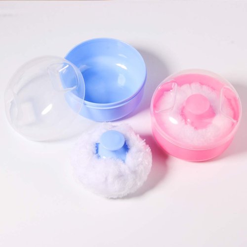 Arroyner 2Pcs Baby Body Cosmetic Powder Puff Body Powder Puff and Container Case (Pink and Blue) (2pcs)