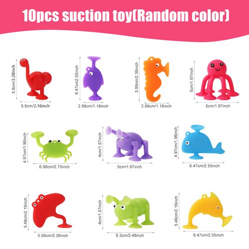 lasuroa 10pcs Suction Cup Toy, Soft Silicone Ocean Animals Sucker Toys Suction Bath Toys for Kids Bath Toys Senses Montessori Gift for 3 4 5 6 7 Year Old Boys and Girls