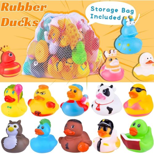 Rubber Ducks in Bulk Assortment Jeep Ducks for Ducking, Small Rubber Duckies for Toddler Baby Bath Toys Floater Rubber Duck Bath Pool Toys Kids Party Favors with Mesh Carry Bag (55)