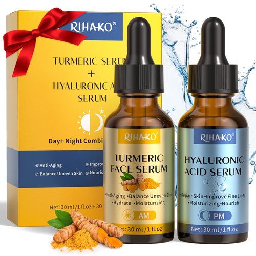 RIHAKO Face Skincare Serum Set– Turmeric Vitamin C &amp; Hyaluronic Acid Serum For Wrinkles, Uneven S...