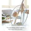 Yamazaki Home Ladle & Lid Rest - Kitchen Utensil Organizer Stand for Cooking Steel + Wood White