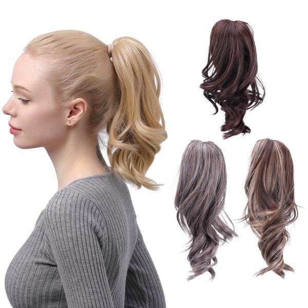 JUVABUN Claw Clip Wavy Ponytail Extension 12'- Light Brown | Hair Extension Clips | Synthetic Ponytail Extension | Wavy Hair Extensions | Washable Realistic And Synthetic |human hair - Light Brown