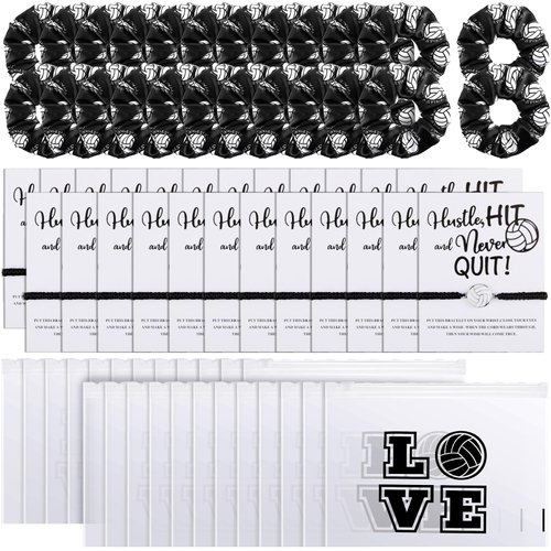 Yuxung 72 Pcs Volleyball team Gifts for Teen Girls Volleyball Party Favors Sports Theme Party Supplies Goodie Bags Hair Scrunchies Adjustable Bracelet Volleyball Pouches for Players Volleyball Lovers