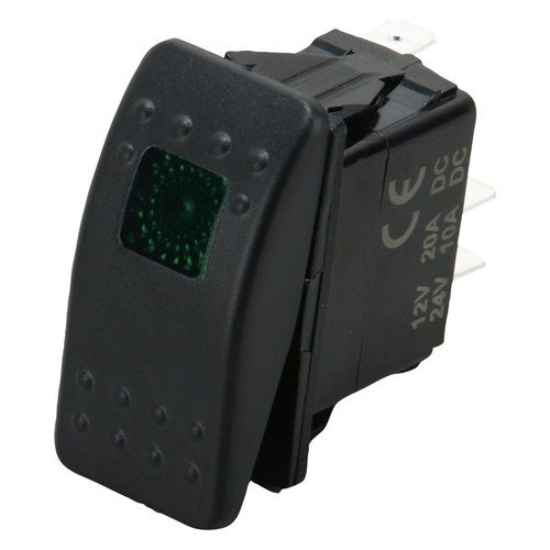 Amarine Made 12v 20 Amp Waterproof LED On/Off Boat Marine SPST 3P Rocker Switch with Light (Green)
