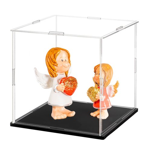 Frcctre 2 Pack Clear Acrylic Display Case with Black Base, 6x6x6 Inch Square Acrylic Display Box Self-Assembly Cube Dustproof Protection Showcase for Action Figures Toys Collectibles