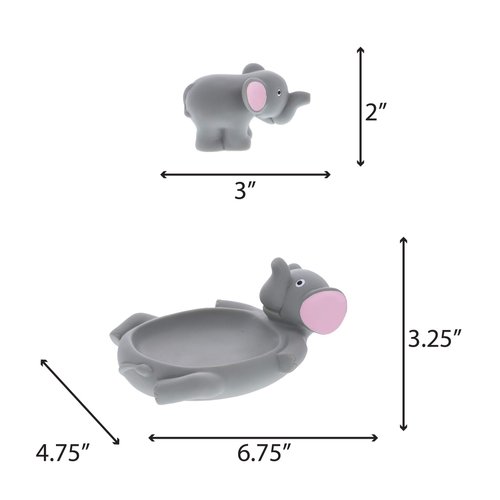 DolliBu Elephant Family Animal Bath Squirters 4 Piece Bath Toy Set, Children Bath Toys for Bathtime & Water Fun, Girls & Boys Floating Rubber Squirt Toys, Pool Toys for Kids - Gray Elephant