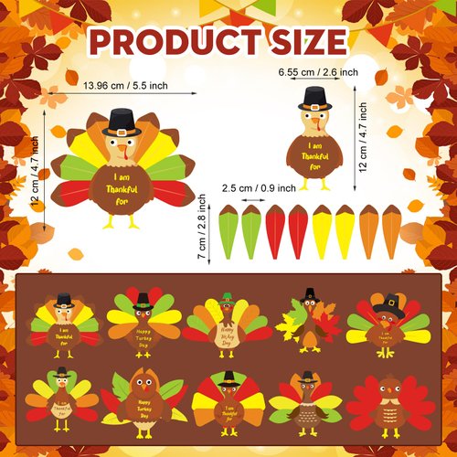 Jenaai 30 Pcs Thanksgiving Crafts Thanksgiving Kids Turkey Craft Kit with Colorful Feathers DIY Thanksgiving Crafts for Autumn Home Fall Classroom Party Decorations Thanksgiving Turkey Supplies