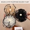 3 Pcs Flower Hair Claw Clips for Women Big Mesh Flower Hair Claw with Pearl Cute Floral Hair Accessories for High Ponytail Non Slip Strong Hold Hair Clips for Thick Hair
